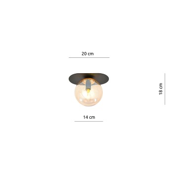 Lampa sufitowa PLAZA 1 BL/MIODOWY plafon czarna/bursztyn