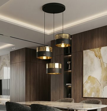 Lampa wisząca LUX 3 BL GOLD PREMIUM abażur, czarny, złoty