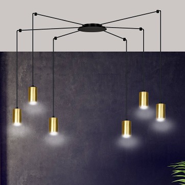 Lampa wisząca TRAKER 6 BL/GOLD nowoczesna pająk czarno/złota