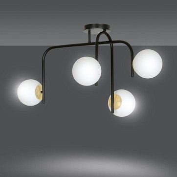 Lampa sufitowa RAGNAR 4B BLACK GOLD klosz czarno/biało/złota