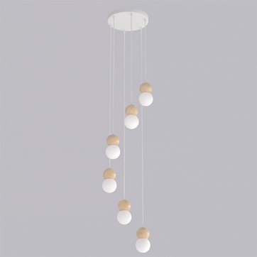 Lampa wisząca LOOP 6 WHITE nowoczesna, biała, drewno, klosz