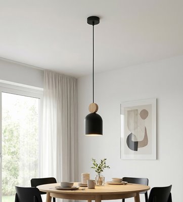 Lampa wisząca MESI 1 BLACK nowoczesna, czarna, metal drewno