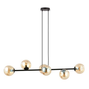 Lampa wisząca ROSSI 6 BL MIODOWY klosz bursztyn, czarna