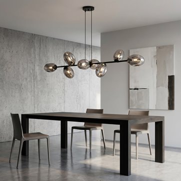 Lampa wisząca PANDORA 8 BL GRAFIT design szkło czarny/grafit
