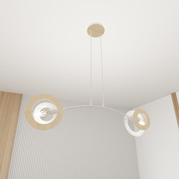 Lampa wisząca SKIVA 2 WH nowoczesna, biała, metal, drewno
