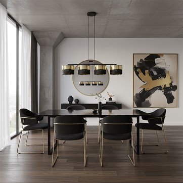 Lampa wisząca LUX 4 BL GOLD klasyczna, abażur, czarny, złoty