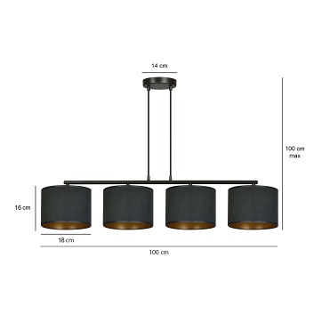 Lampa wisząca HILDE 4 BL BLACK abażur welur czarny