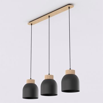 Lampa wisząca VIGO 3 BLACK nowoczesna, czarna, metal, drewno