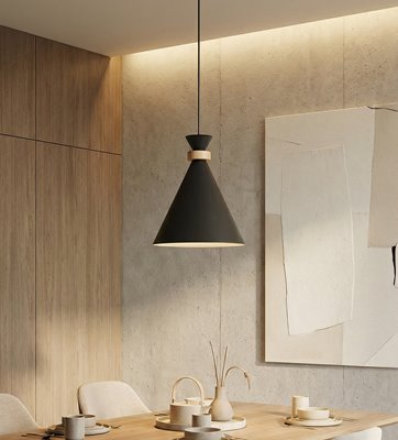 Lampa wisząca ZERO 1 BLACK nowoczesna, czarna, metal, drewno