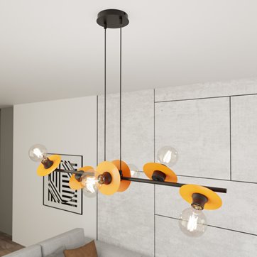 Lampa wisząca TOKEN 6 BL ORANGE loft, czarny, pomarańcz