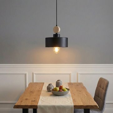 Lampa wisząca TUNISO 1 BLACK skandynawska, drewno, czarna