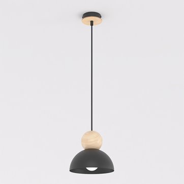 Lampa wisząca KAKI 1S BLACK nowoczesna, czarna, metal drewno