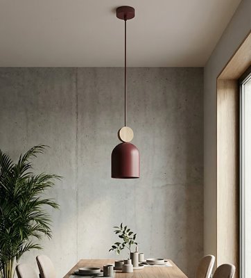 Lampa wisząca MESI 1 BURGUNDY nowoczesna, metal, drewno