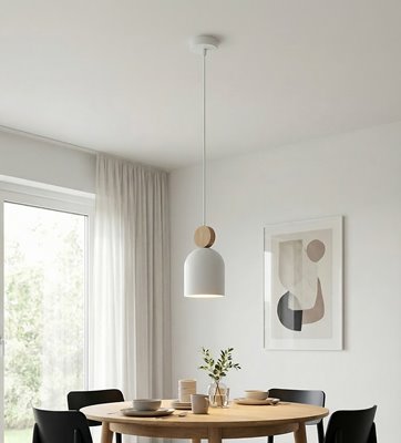 Lampa wisząca MESI 1 WHITE nowoczesna, biała, metal drewno