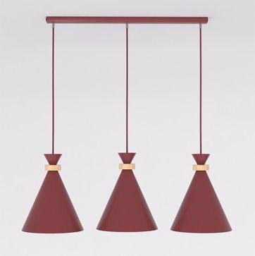 Lampa wisząca ZERO 3 BURGUNDY nowoczesna, metal, drewno