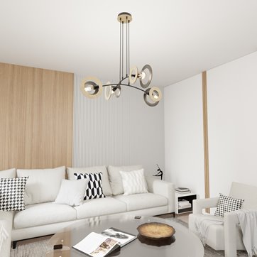 Lampa wisząca SKIVA 4 BL nowoczesna, czarna, metal, drewno