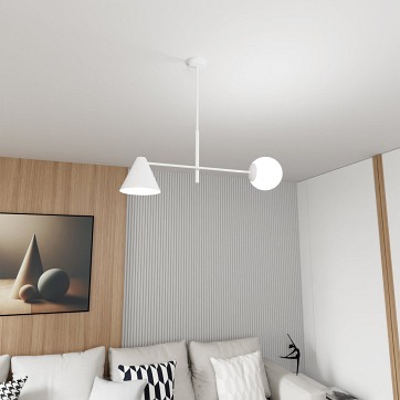 Żyrandol HERMES 2 WHITE nowoczesny, biały, klosz, salon