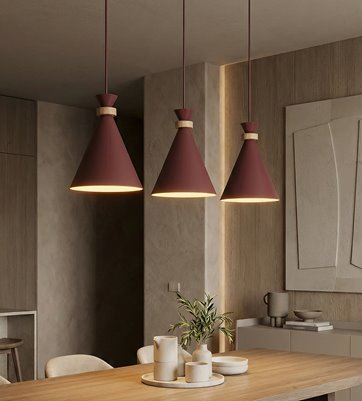 Lampa wisząca ZERO 3 BURGUNDY nowoczesna, metal, drewno