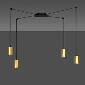 Lampa wisząca TRAKER 4 BL/GOLD nowoczesna pająk czarno/złota