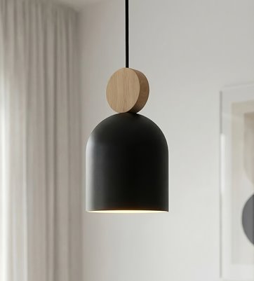 Lampa wisząca MESI 1 BLACK nowoczesna, czarna, metal drewno