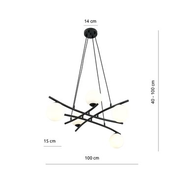 Lampa wisząca ESSA 5 OPAL klosze kule DESIGN czarna/biała