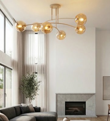 Lampa sufitowa PREGOS 6 MOKKA AMBER klasyczna, klosz, beżowa