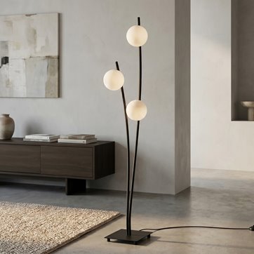 Lampa podłogowa HUNTER LP3 BLACK/OPAL kule czarna/biała