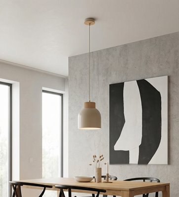 Lampa wisząca VIGO 1 MOKKA nowoczesna, beżowa, metal, drewno