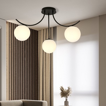 Lampa sufitowa BOSTON 3 BLACK/OPAL nowoczesna czarna/biała