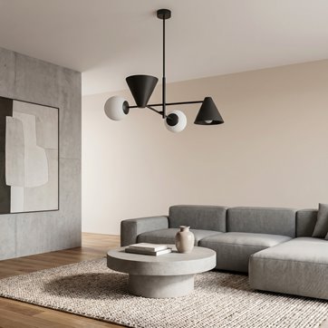 Żyrandol HERMES 4 BLACK nowoczesny, czarny, klosz, salon