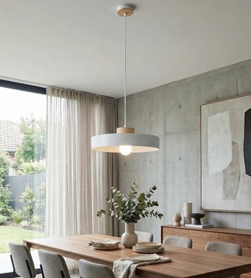 Lampa wisząca KIVI 1L WHITE nowoczesna, biała, metal, drewno