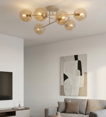 Lampa sufitowa ROMA 6 AMBER nowoczesna, klosz, beżowa