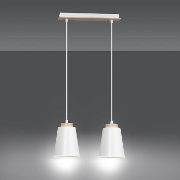 Lampa wisząca BOLERO 2 WHITE skandynawska, drewno, biała