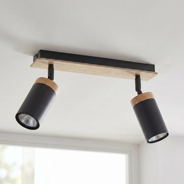 Lampa sufitowa ELBA 2 BLACK tuby drewno spot czarna