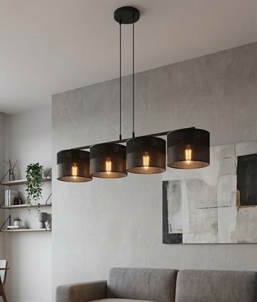 Lampa wisząca KARBON 4 BLACK klasyczna, abażur, czarna