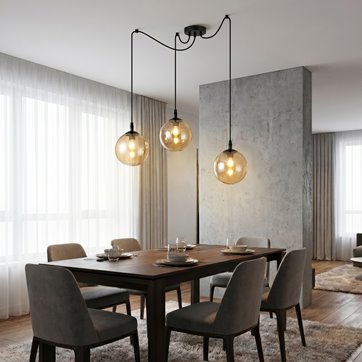 Lampa wisząca GIGI 3 BL MIODOWY pająk klosze bursztyn czarna