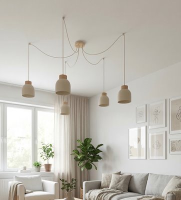 Lampa wisząca KRU 5 MOKKA nowoczesna, beżowa, metal, pająk