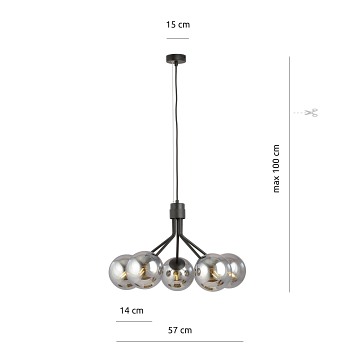 Lampa wisząca NOVA 5 BL/GRAFIT kule klosze czarna/grafit