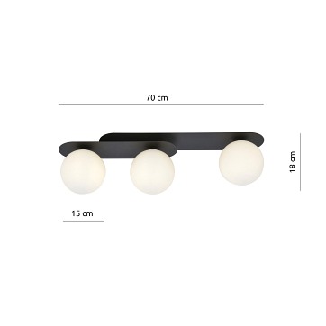Lampa sufitowa PLAZA 3 BL/OPAL plafon, klosze, czarna/biała