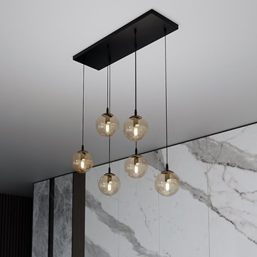 Lampa wisząca COSMO 6 BL MIODOWY loft klosze bursztyn czarna