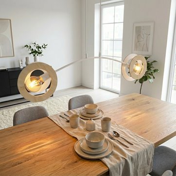 Lampa wisząca SKIVA 2 WH nowoczesna, biała, metal, drewno