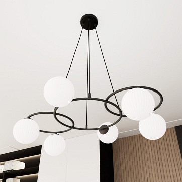 Lampa wisząca LIBRA 6 BL OPAL, design, klosz, biały, czarny