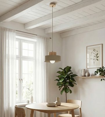 Lampa wisząca KIVI 1S MOKKA nowoczesna, beżowa, metal drewno