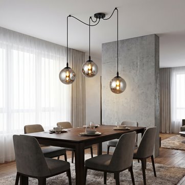 Lampa wisząca GIGI 3 BL GRAFIT pająk, klosze grafit, czarna