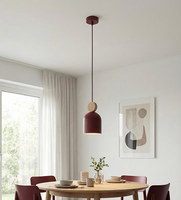Lampa wisząca MESI 1 BURGUNDY nowoczesna, metal, drewno