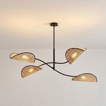 Lampa sufitowa LOTUS 4 BL NATURAL abażury, czarna, rattan