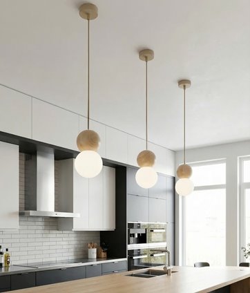 Lampa wisząca LOOP 1 MOKKA nowoczesna, beż, drewno, klosz