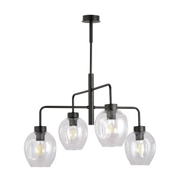 Żyrandol LUKKA 4 BLACK/TRANSPARENT loft, czarny, klosz szkło