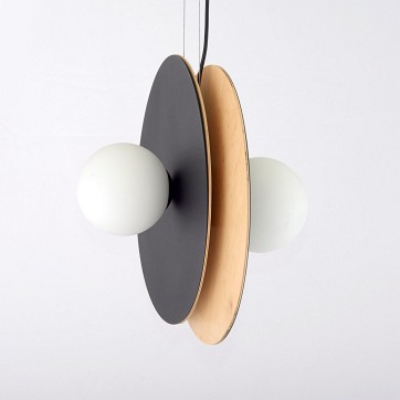 Lampa wisząca SOHO 4 BL OPAL designerska, drewno, klosze