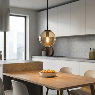 Lampa wisząca COSMO 1 BL MIODOWY loft klosz bursztyn czarna
